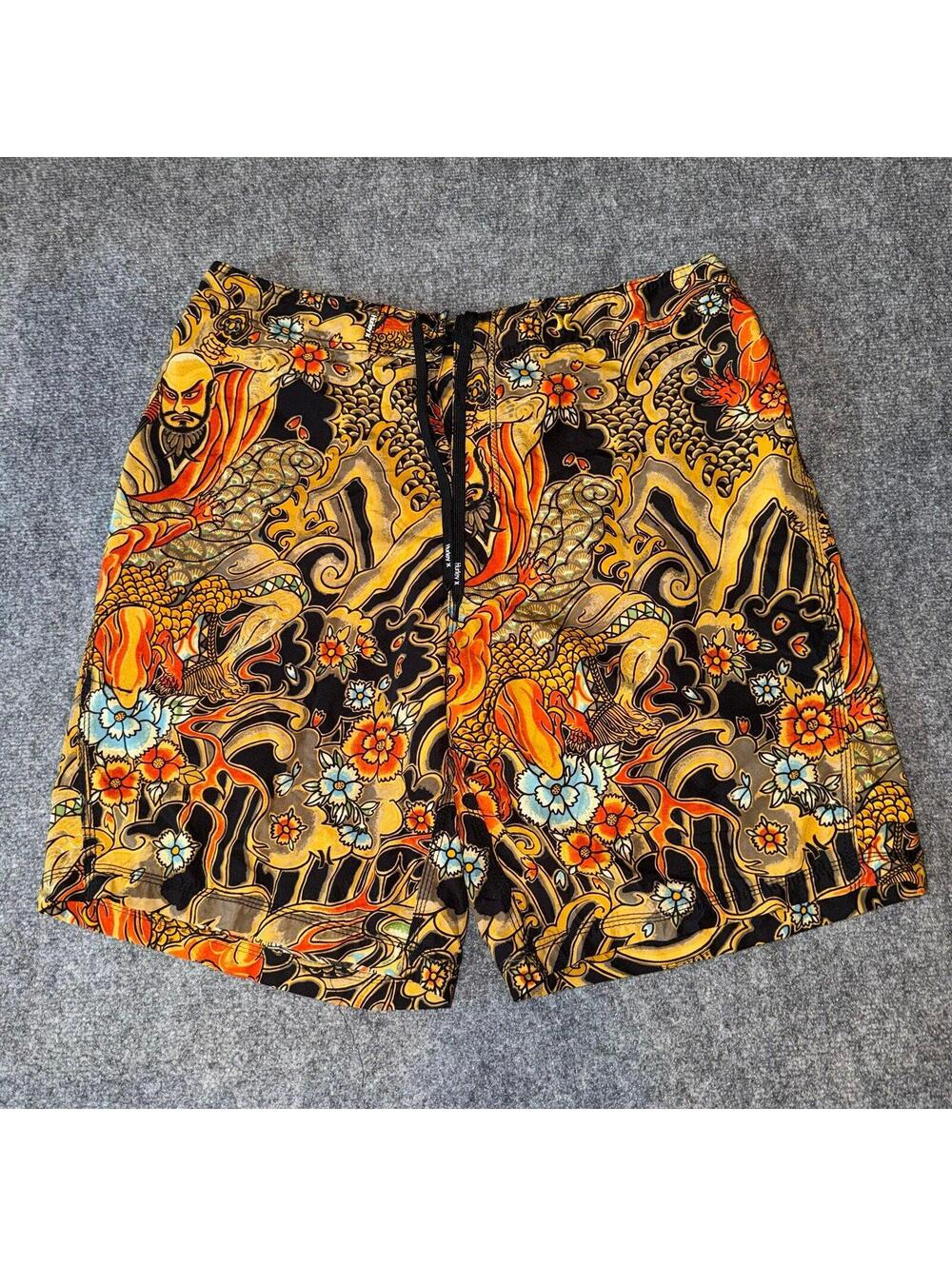 Hurley Gold Samurai Surf Board Shorts Mens XL Vtg y2k 90s Rare Grail